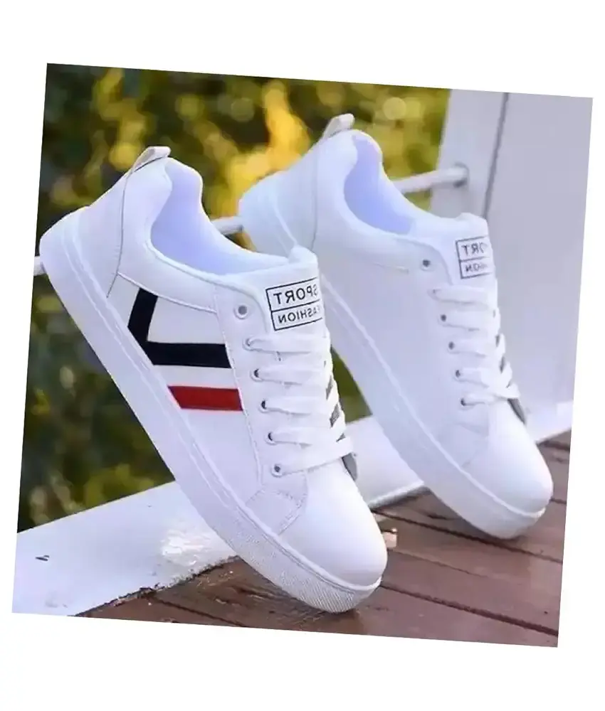 Men's White Casual Sneaker Shoes with Synthetic Upper Lightweight Comfortable Mid Top Sneaker Shoes for Boy's